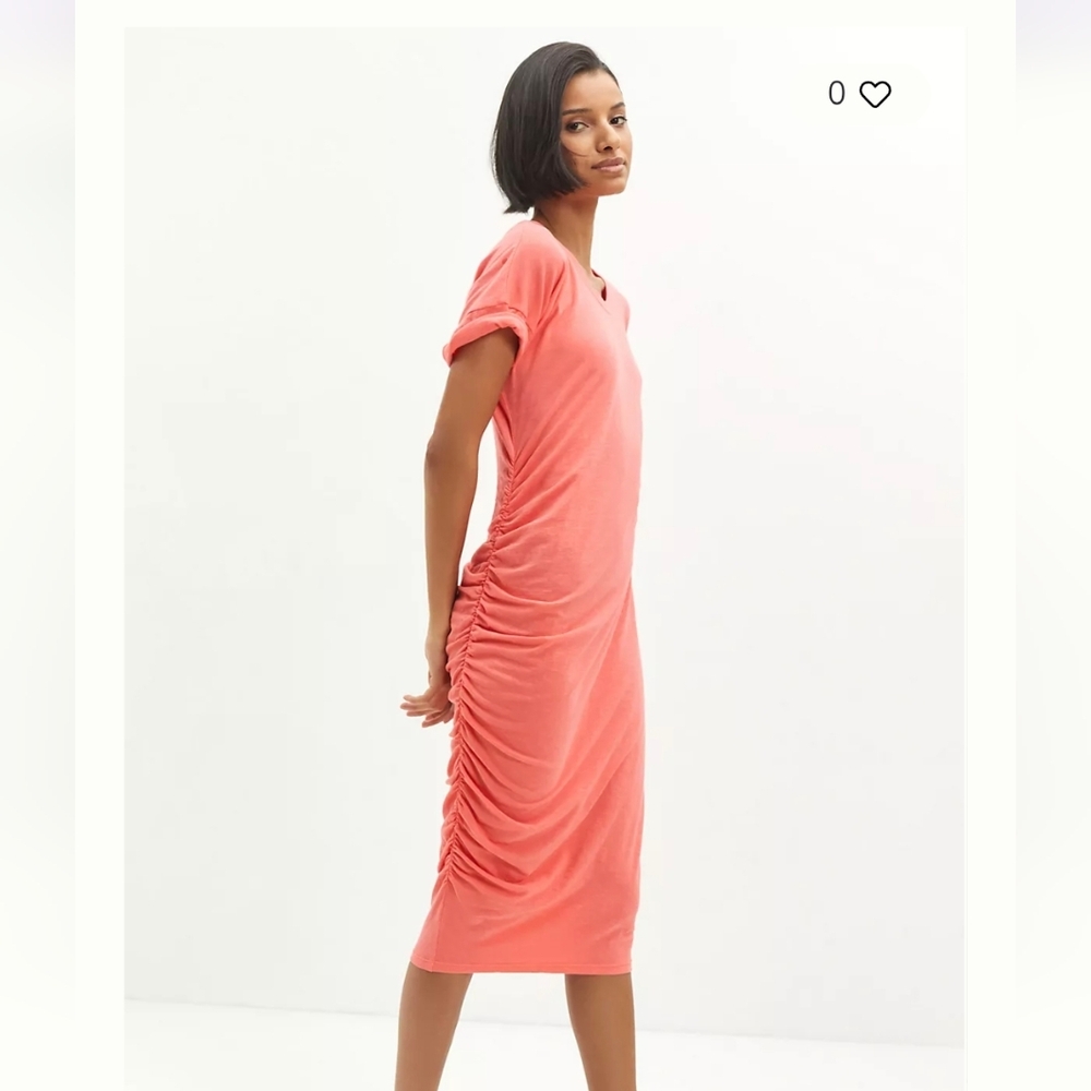 Sundry By Anthropologie Coral Ruched Midi Dress Size 1 (Small)